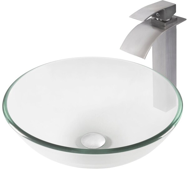 Novatto BONIFICARE Glass Vessel Bathroom Sink Set, Brushed Nickel NSFC-8048136BN - main